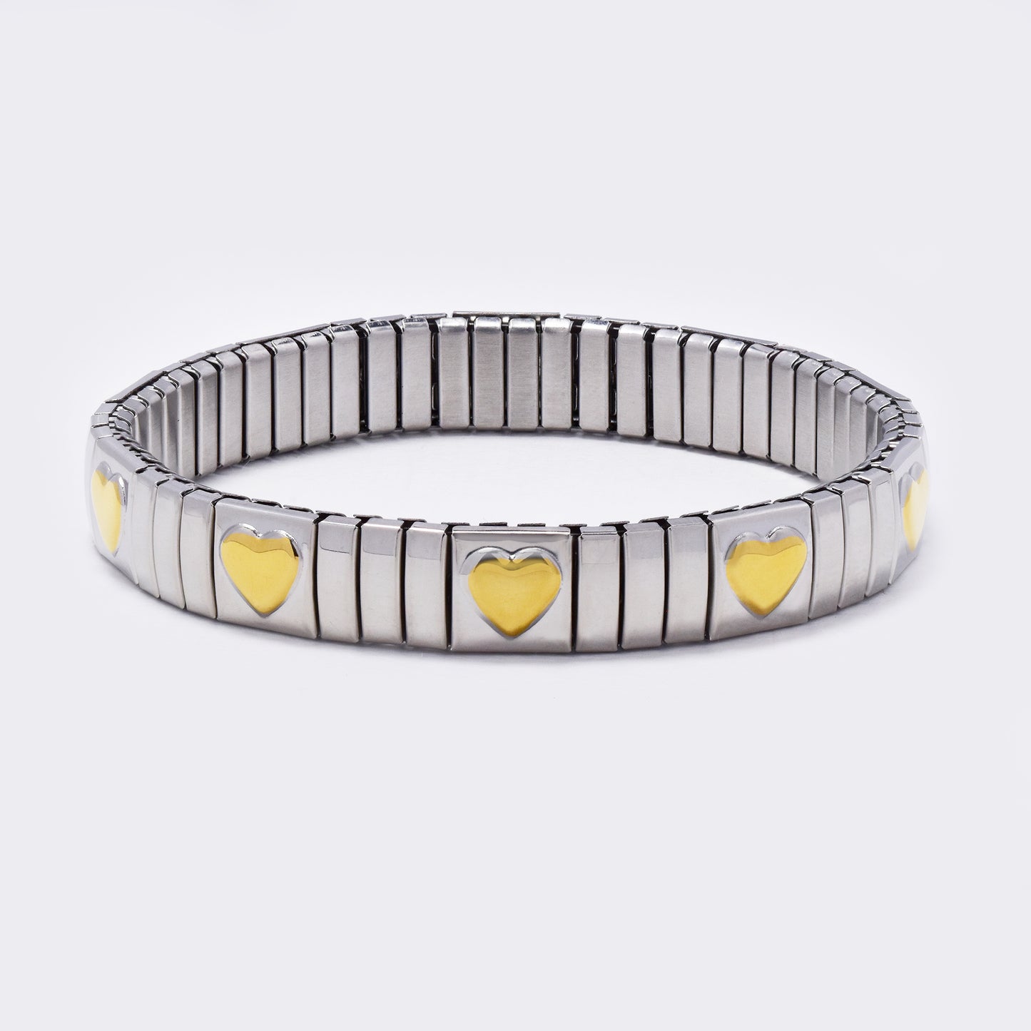 Stainless steel two tone solid heart stretch bracelet - SSYB5487