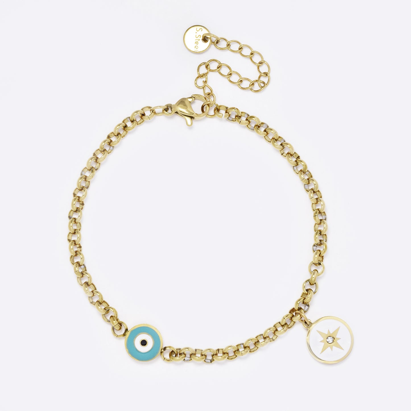 Evil eye and cubic zirconia gold charm bracelet - SSYB5560