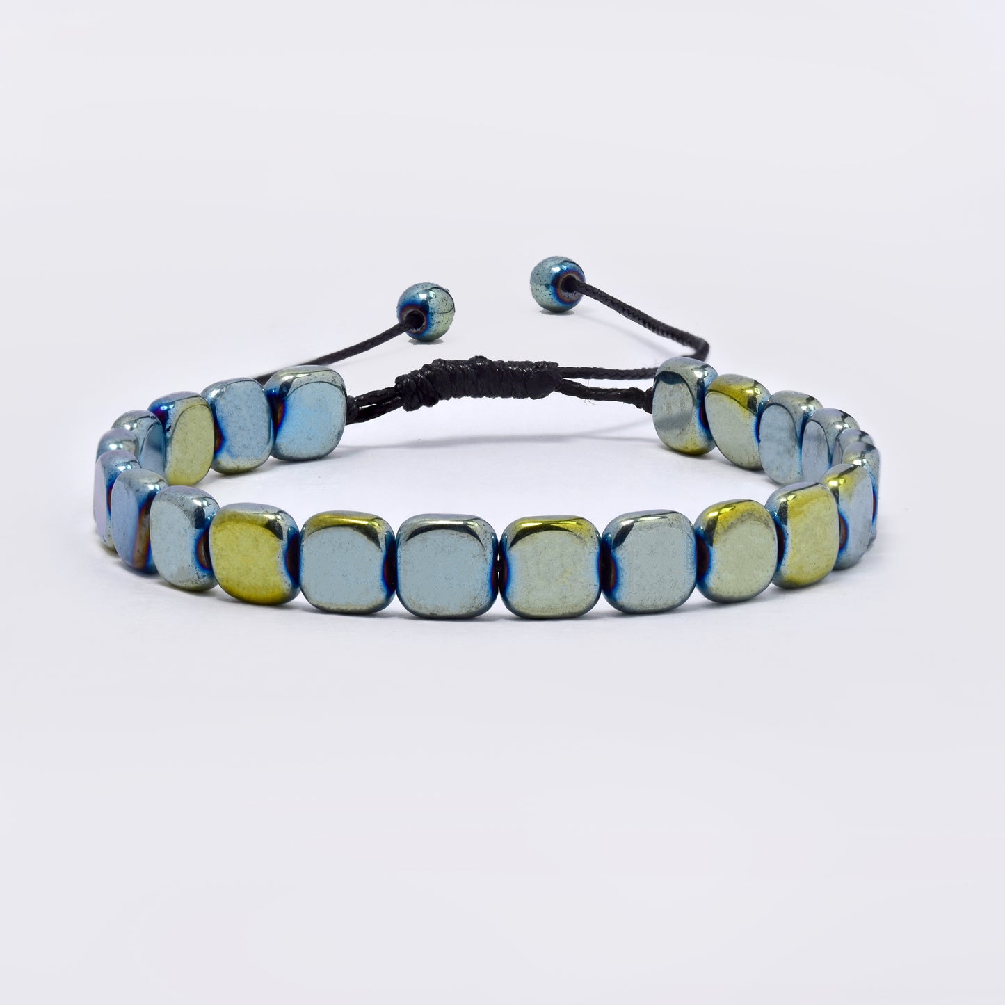 Metallic green rounded square bead adjustible bracelet - SSYB5592