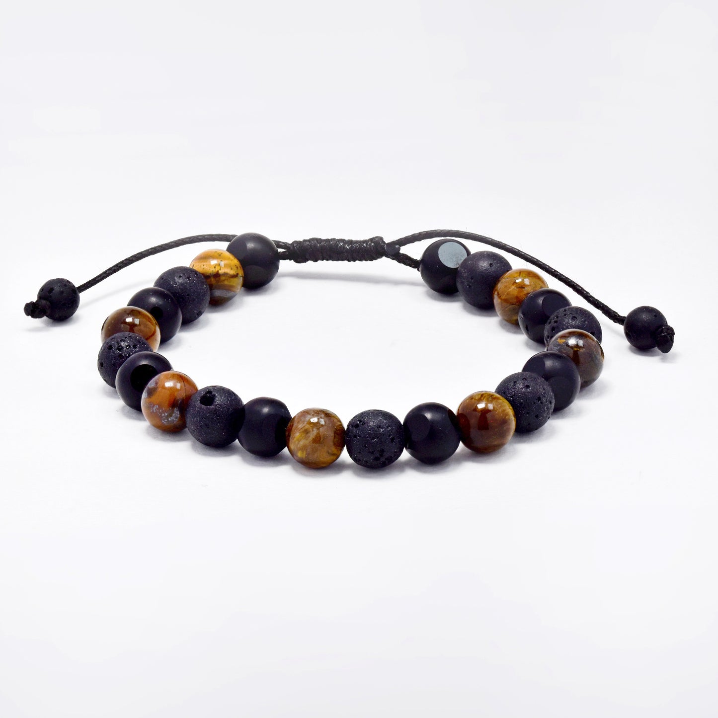 Tiger's eye and black bead adjustable bracelet - SSYB5786