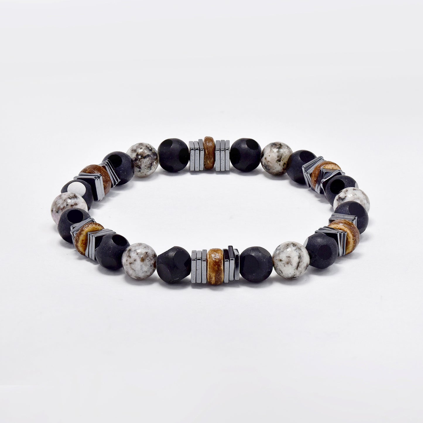 Natural and steel beaded stretch bracelet - SSYB5787