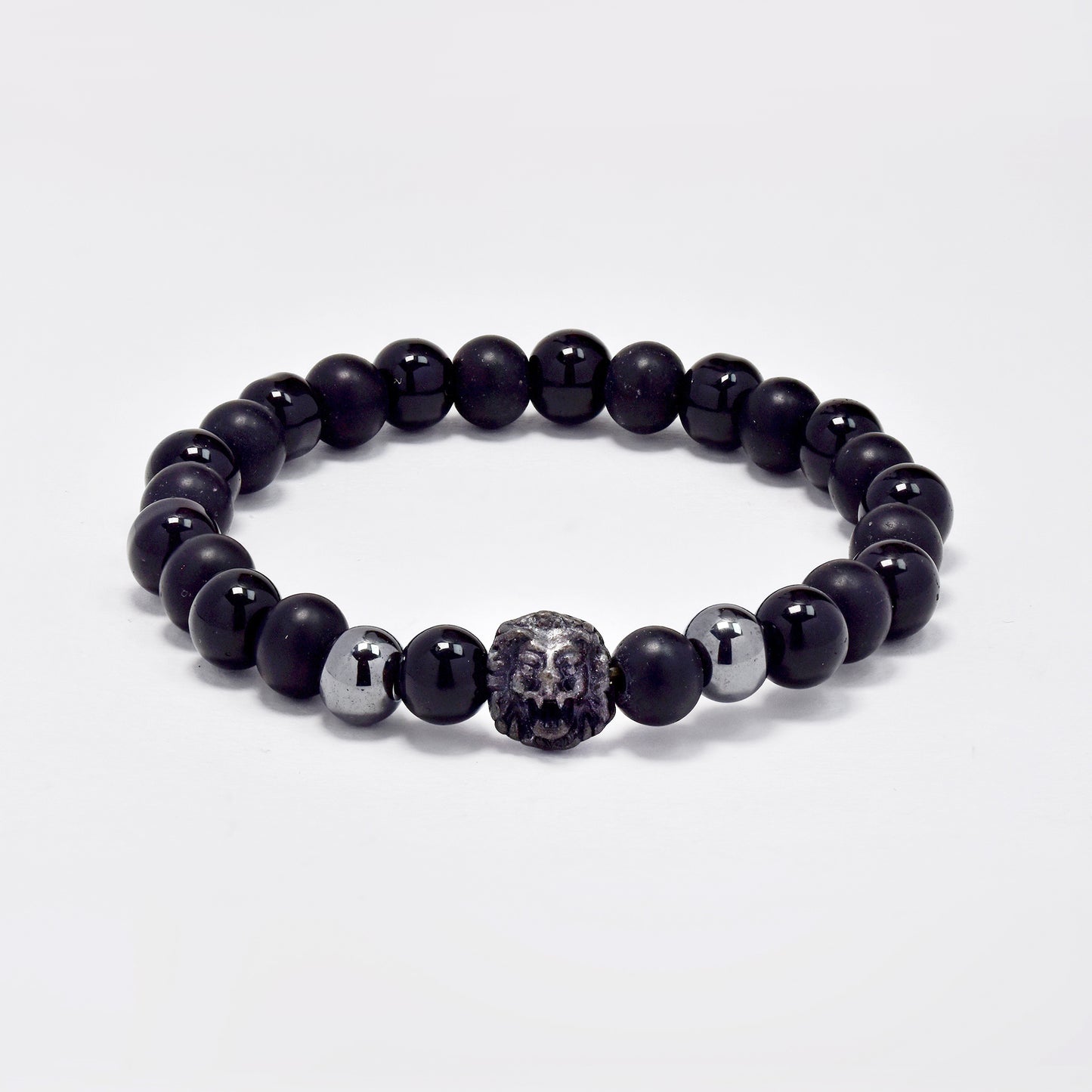 Natural stone stretch bracelet with lion charm - SSYB5791
