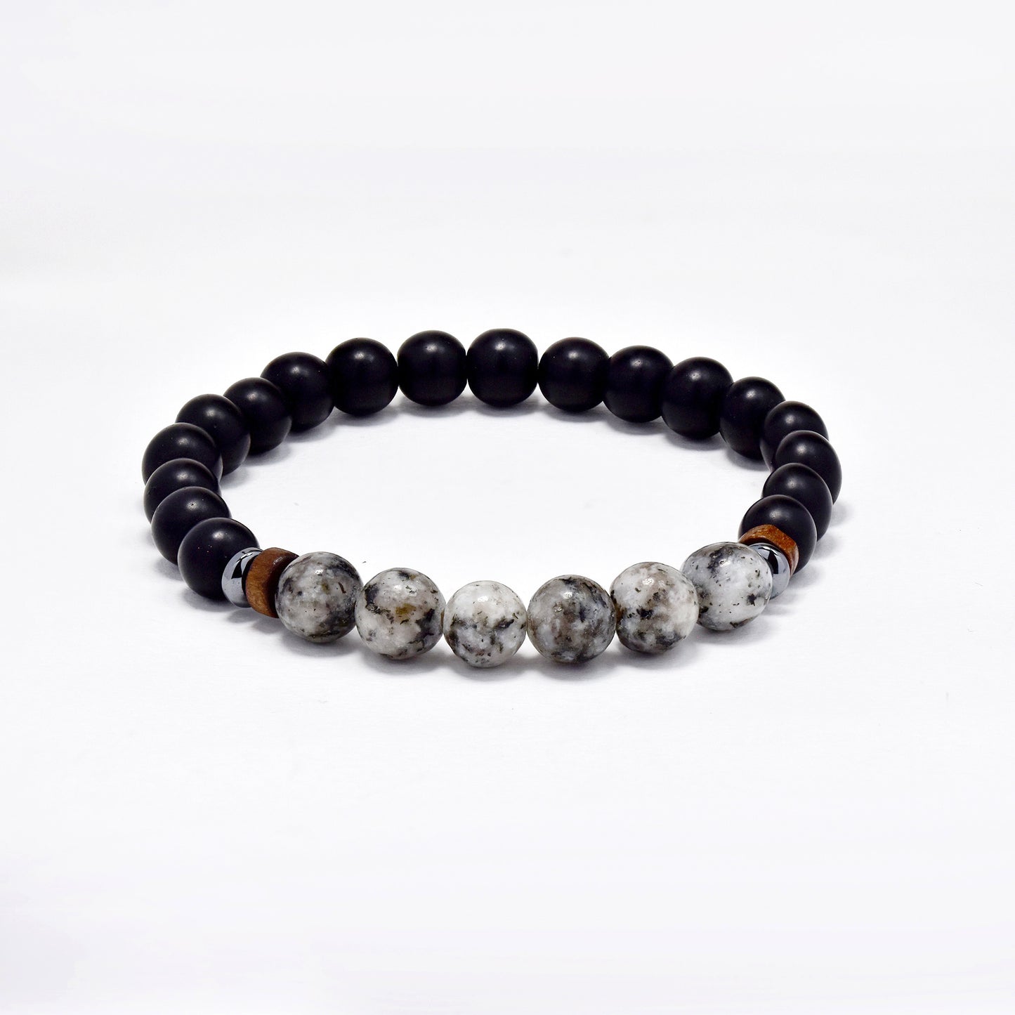 Natural black and grey beaded stretch bracelet - SSYB5793