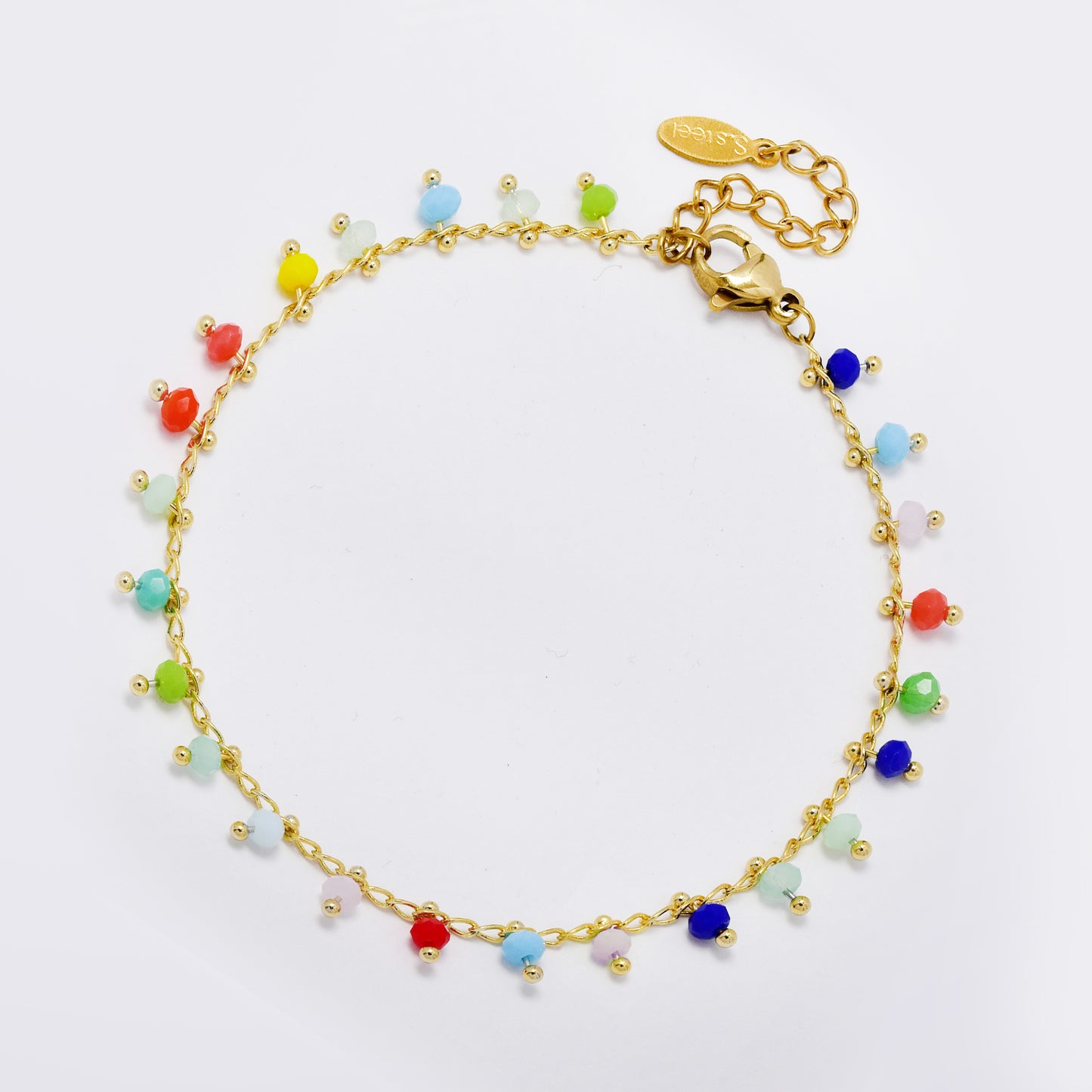 Steel 17cm + 5cm bead charm bracelet - SSYB5863