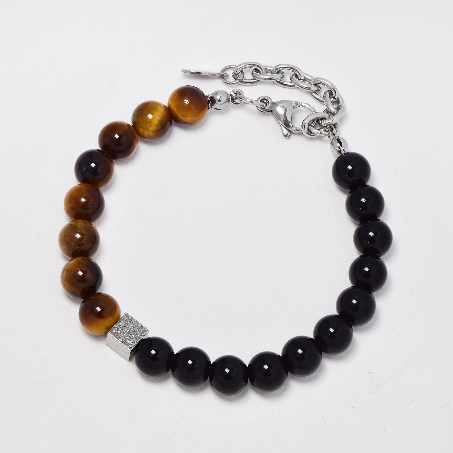SSYB5909 - Steel 19.5cm + 4cm natural bead bracelet