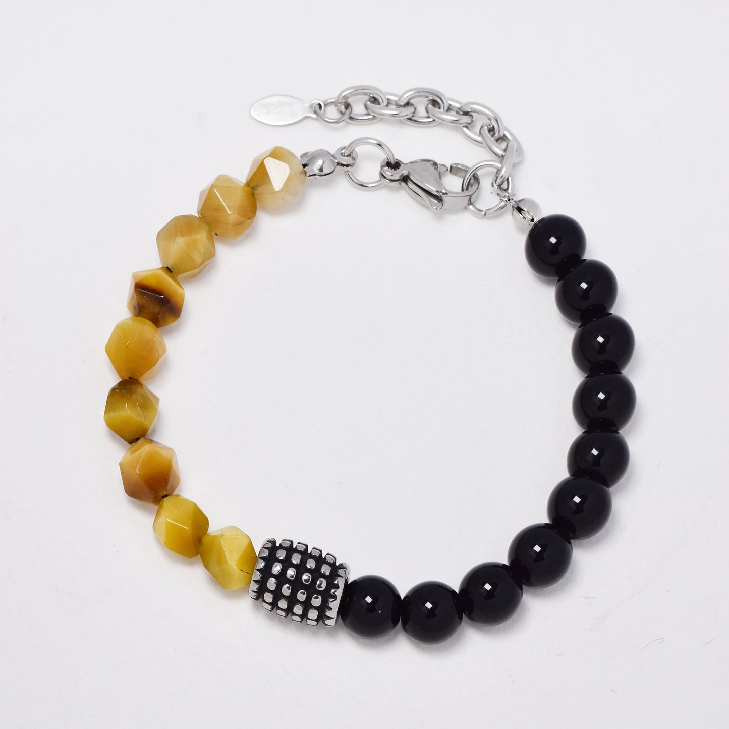 SSYB5911 - Steel 19.5cm + 3cm natural bead bracelet