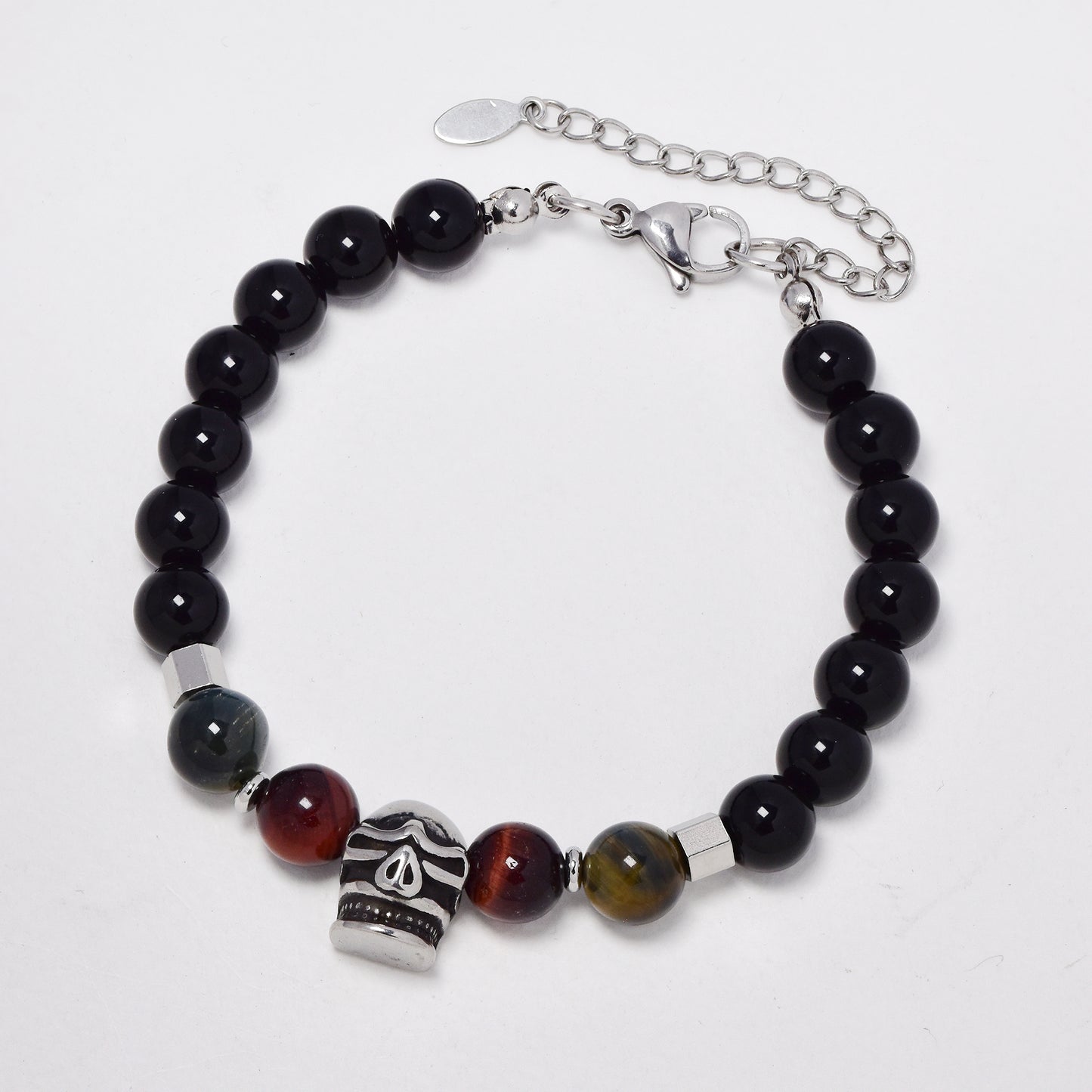 SSYB5912 - Steel 19.5cm + 5cm natural bead bracelet