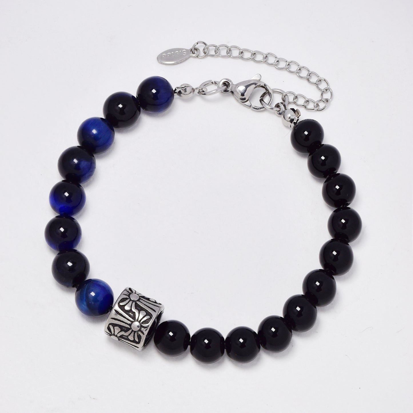 SSYB5913 - Steel 20.5cm + 5cm natural bead bracelet