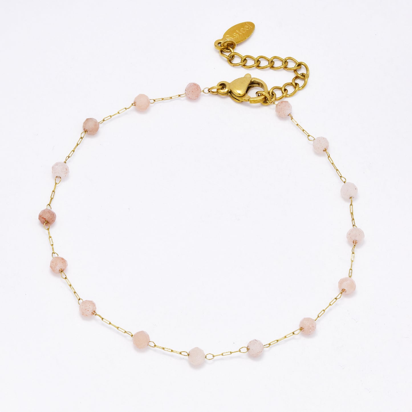 SSYB5942 - St Steel 17+3.5cm natural stone bead bracelet
