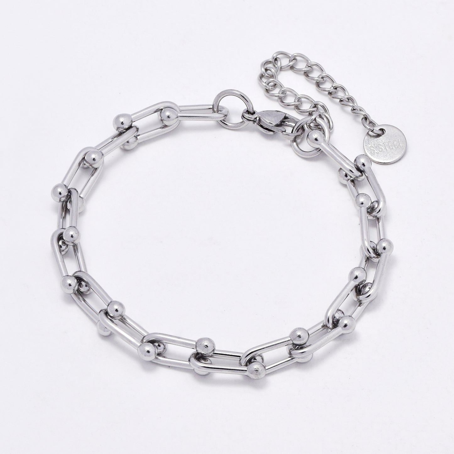 SSYB5992 - St Steel 17cm + 5cm oval bull ring link bracelet