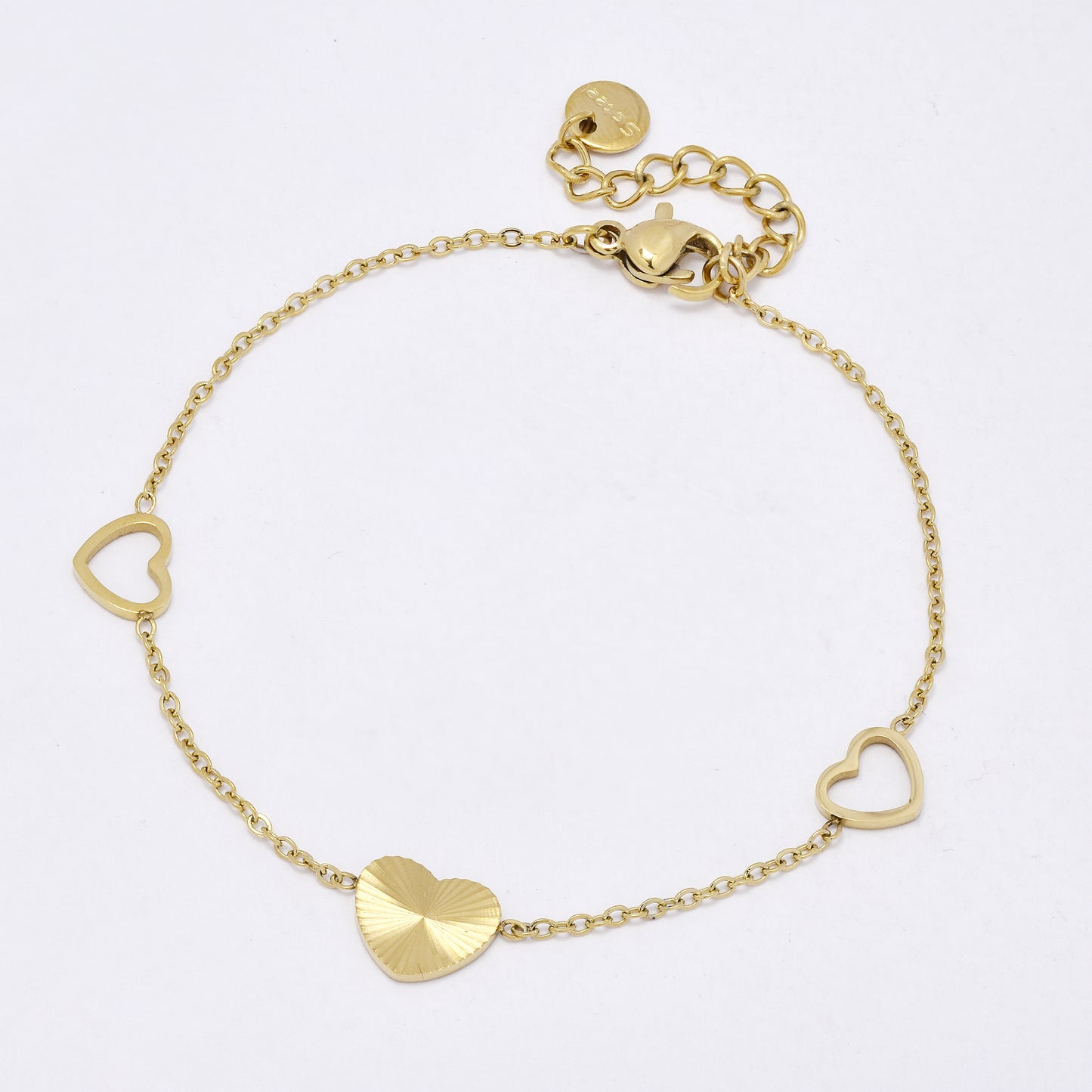SSYB6011 - St Steel 16.5cm + 3.5cm heart charm bracelet
