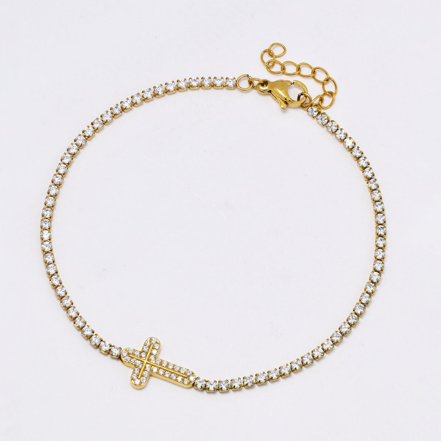 SSYB6033 - St Steel 20cm + 3cm CZ cross tennis bracelet