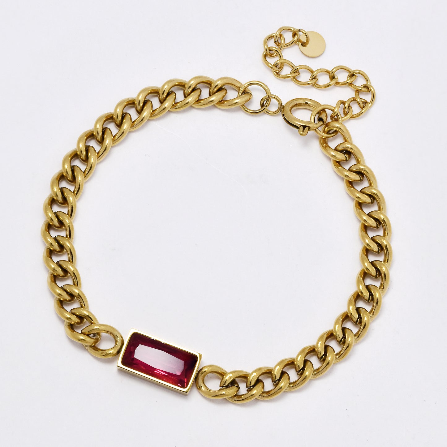 SSYB6048 - St Steel 18cm x 6mm pink red CZ link bracelet