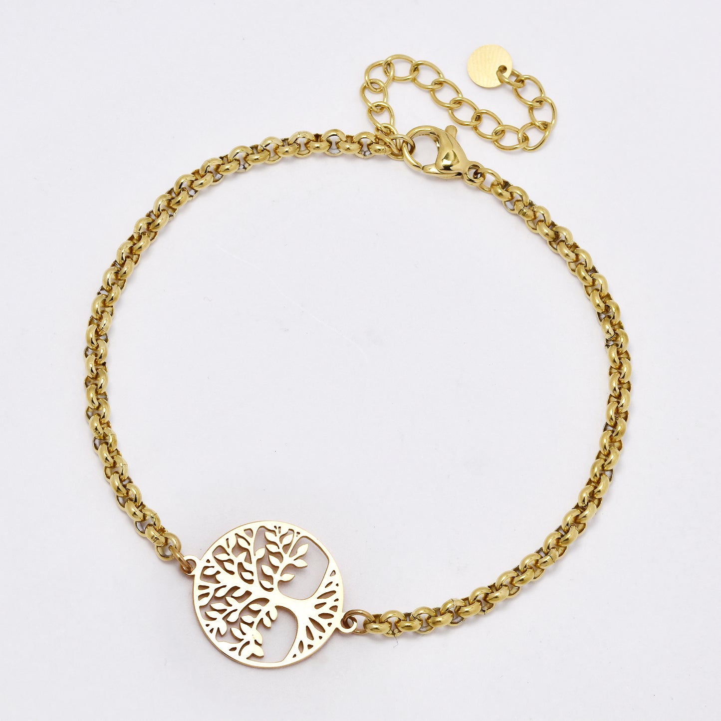 SSYB6049 - St Steel 18cm x 3.5mm tree of life disk bracelet