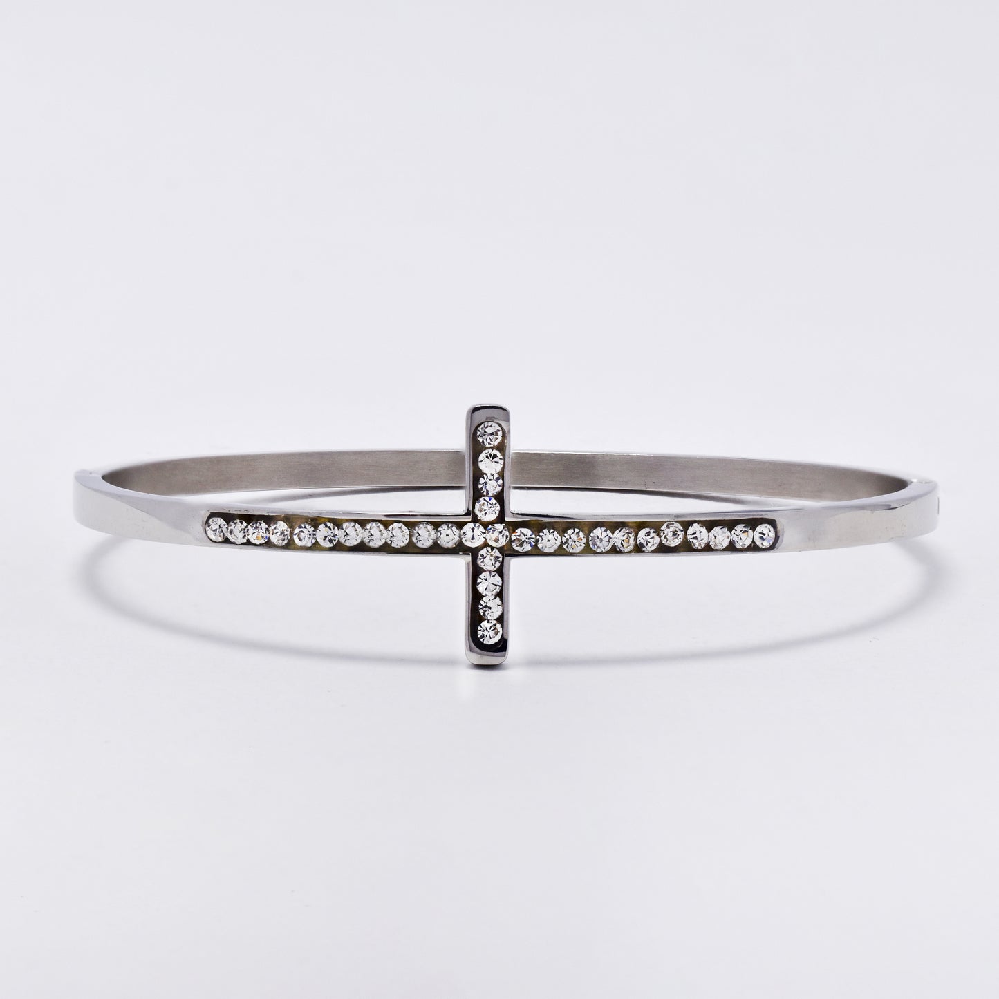 SSYB6275 - St Steel 68mm x 60mm x 3mm hinged bangle with CZ cross