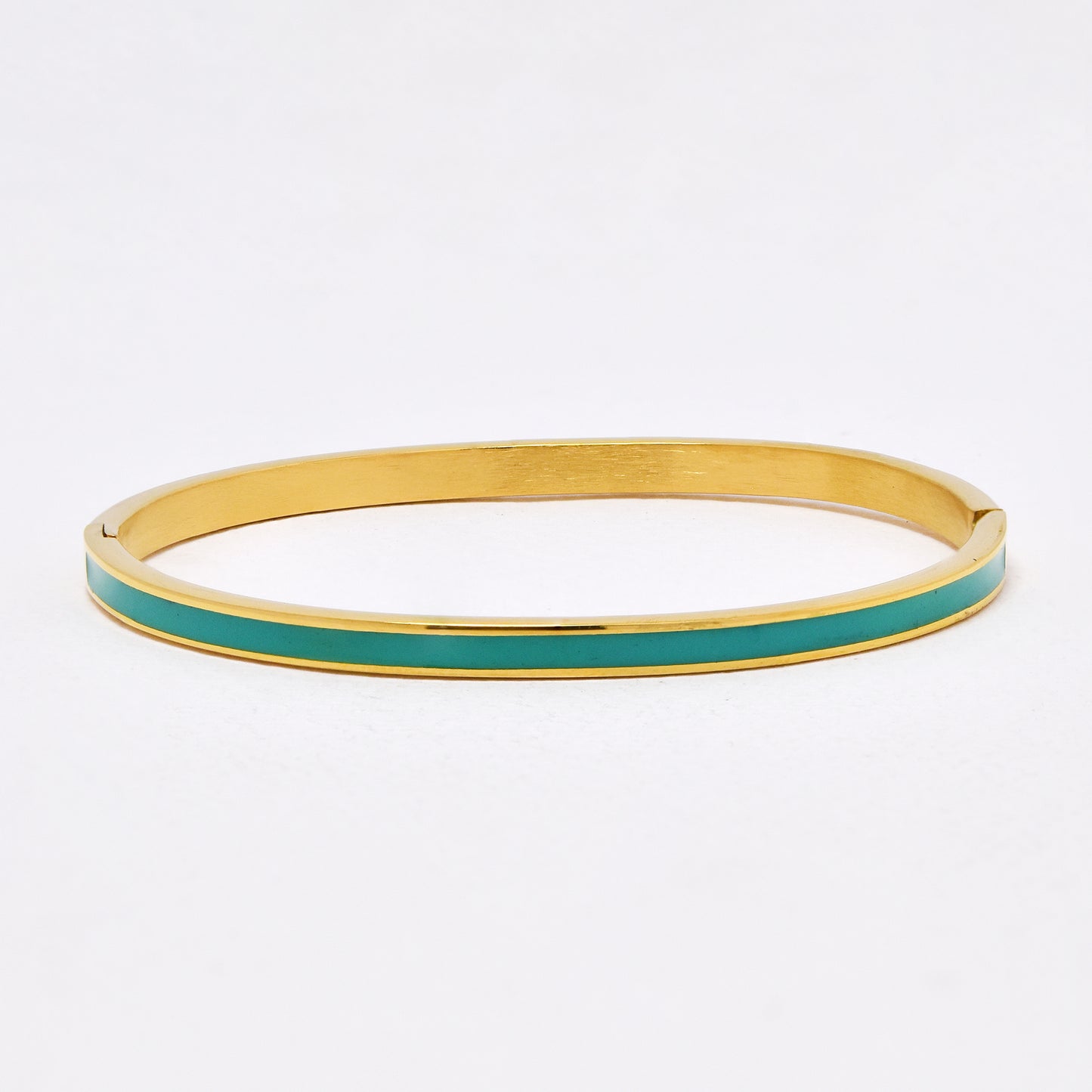 SSYB6290 - St Steel 65mm x 55mm x 4mm hinged bangle with colour enamel strip