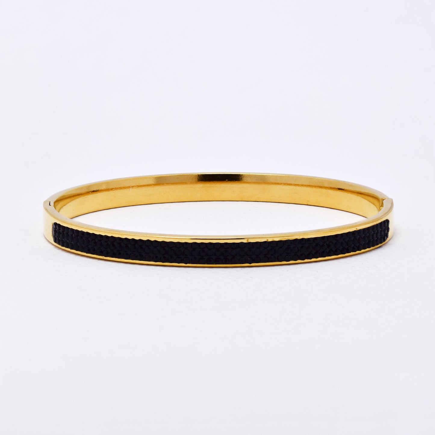 SSYB6298 - St Steel 69mm x 54mm x 6mm hinged bangle with black stones