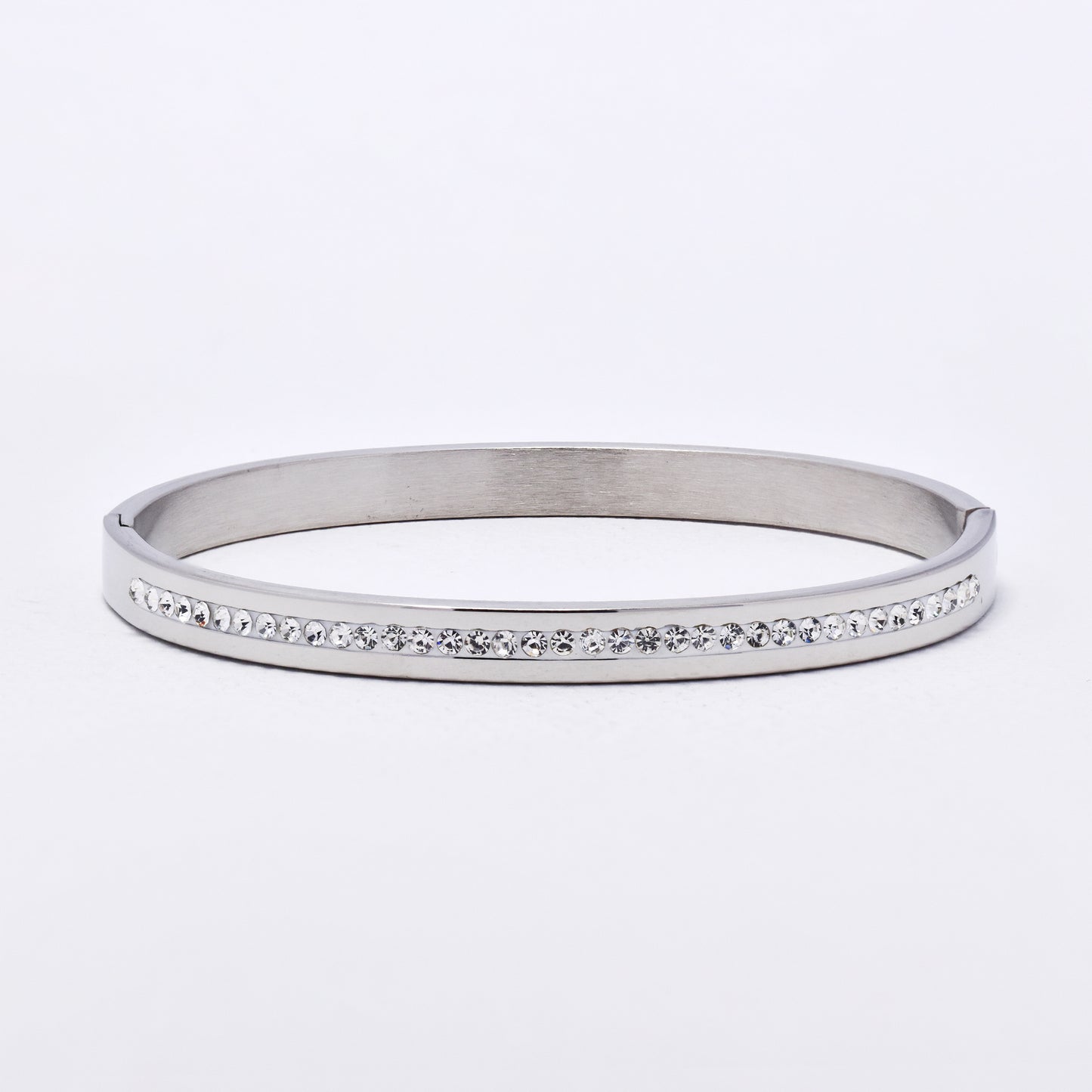 SSYB6299 - St Steel 69mm x 57mm x 6mm hinged bangle with crystals