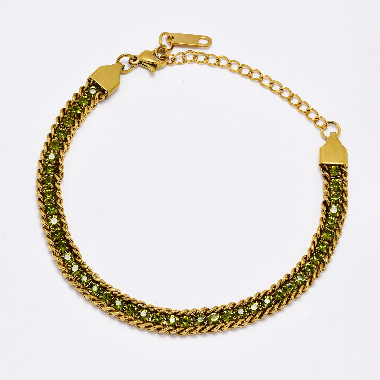 SSYB6304 - St Steel 18cm + 5cm x 6mm chain link framed CZ bracelet