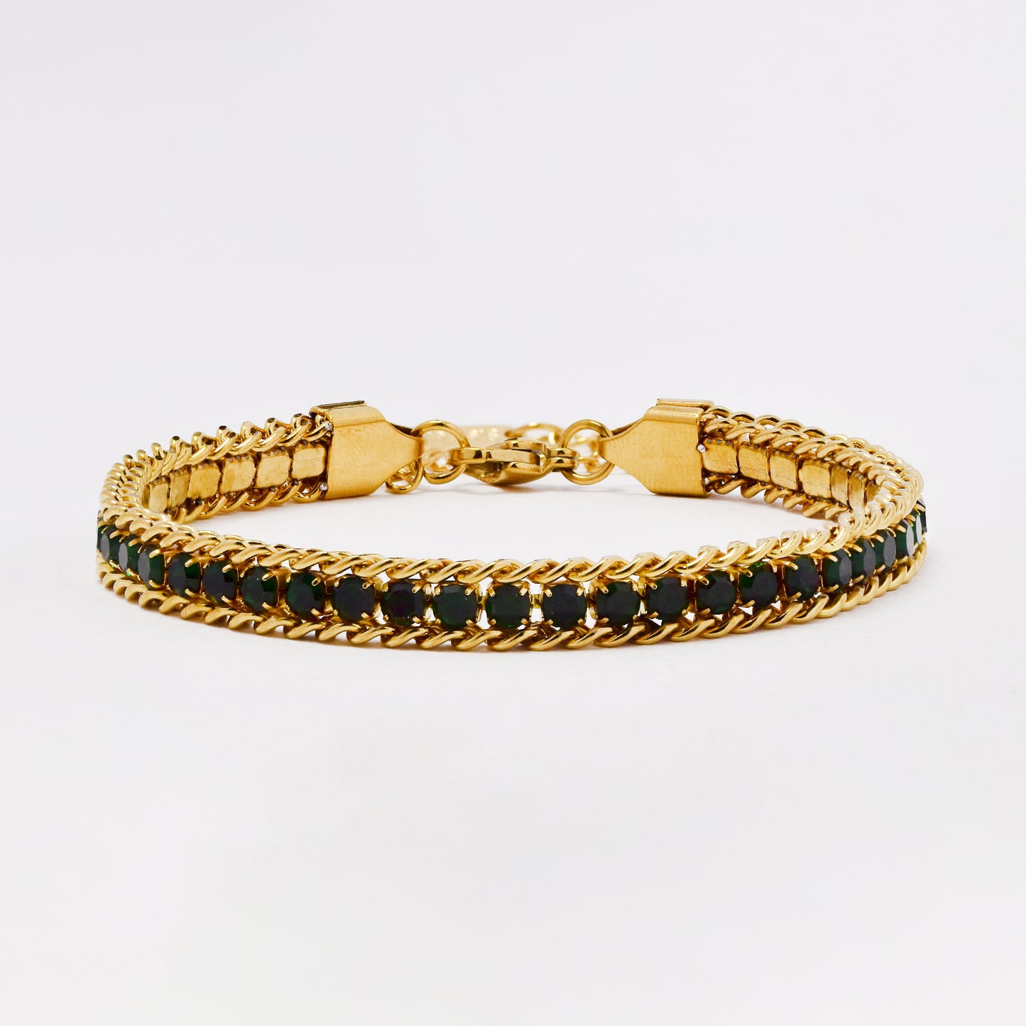 SSYB6304 - St Steel 18cm + 5cm x 6mm chain link framed CZ bracelet