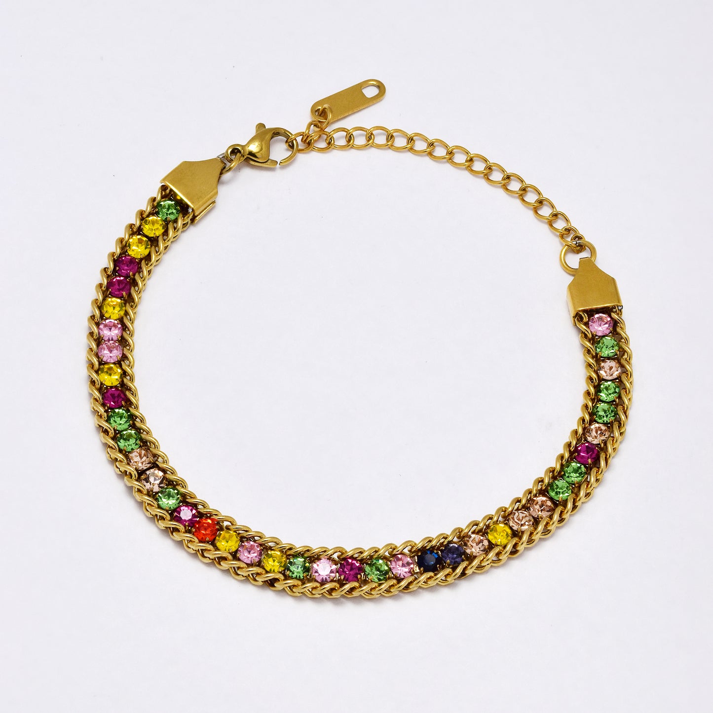 SSYB6304 - St Steel 18cm + 5cm x 6mm chain link framed CZ bracelet
