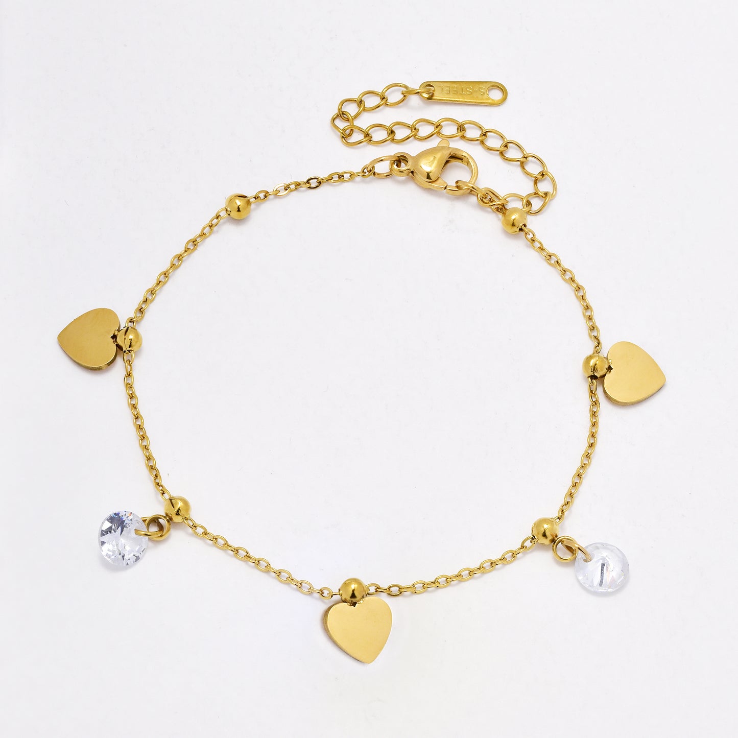 SSYB6442 - St Steel 17cm + 5cm heart & crystal bracelet