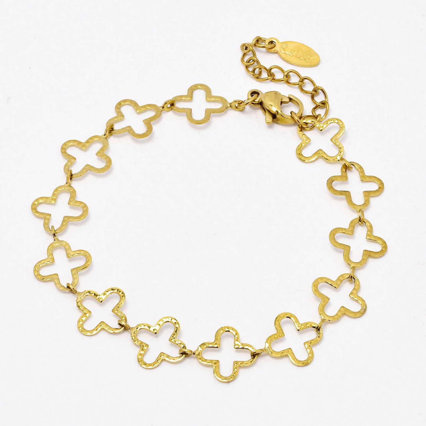 SSYB6528 - St Steel 17cm + 3cm cutout four-leaf clover bracelet