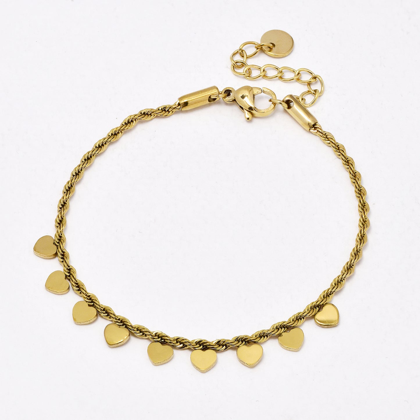 SSYB6529 - St Steel 17cm + 3cm heart charm rope bracelet