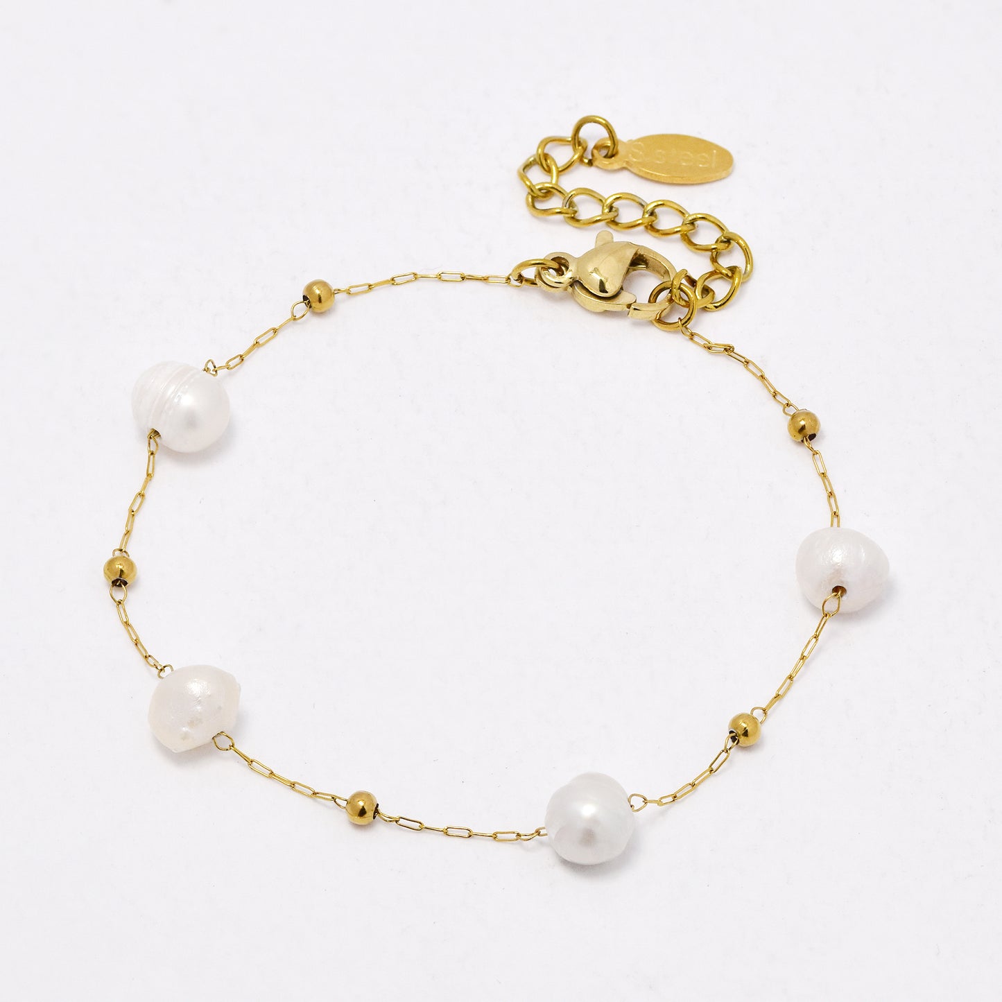 SSYB6530 - St Steel 16cm + 3cm freshwater pearl bracelet