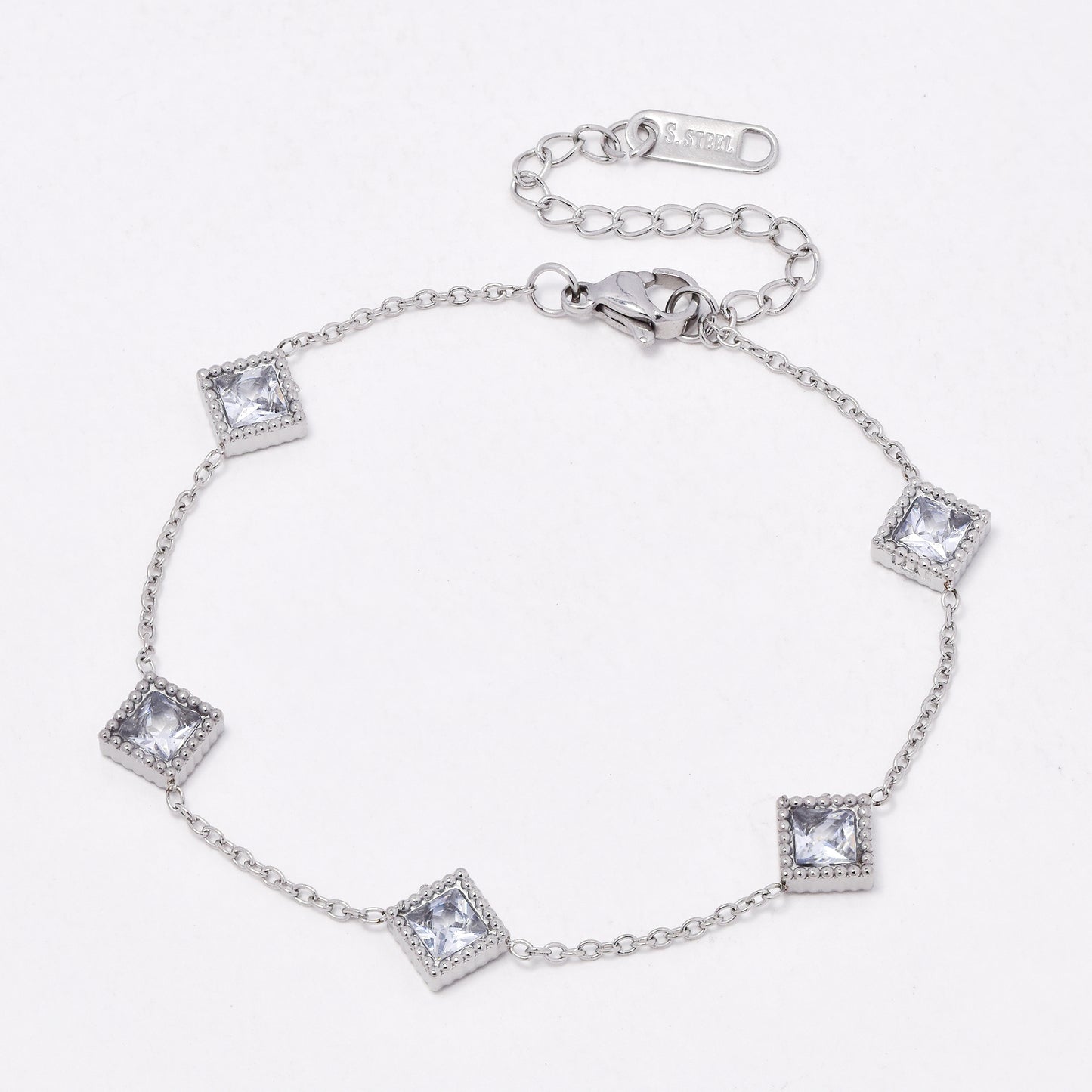 SSYB6542 - St Steel 17.5cm + 5cm CZ bracelet