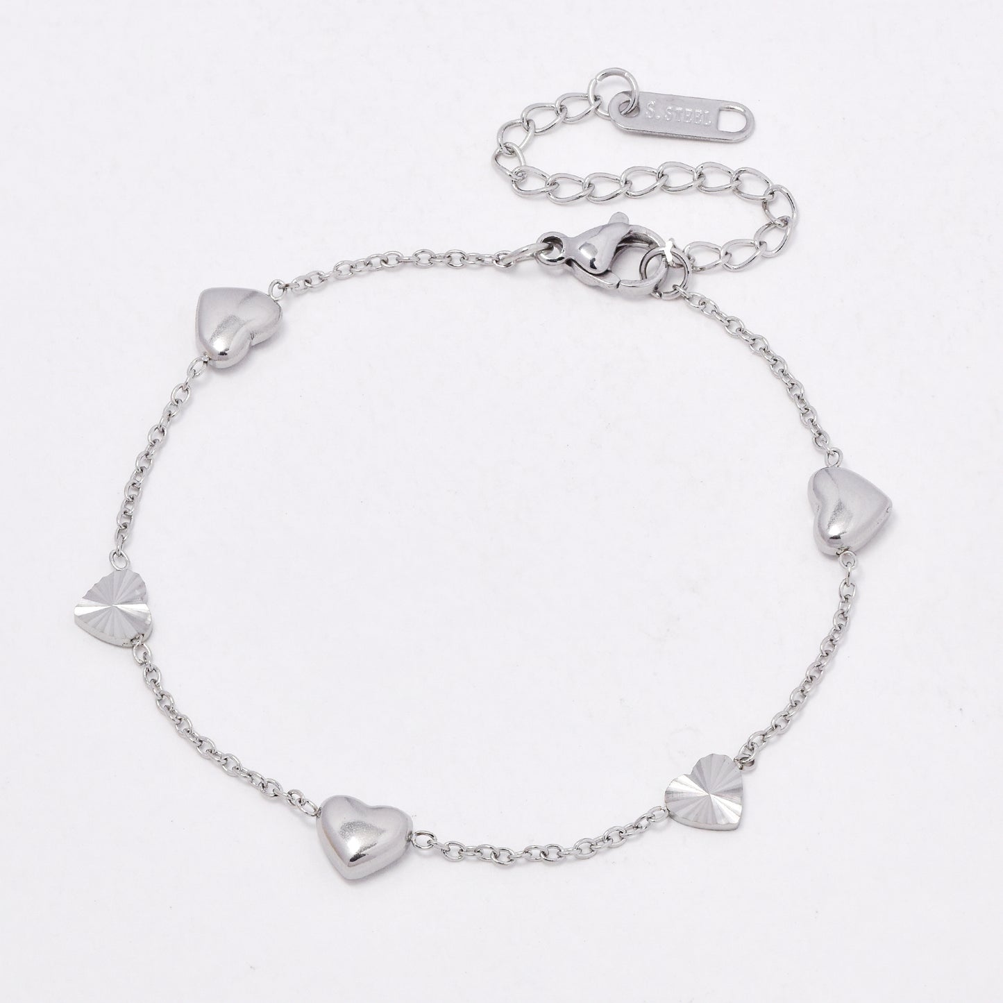 SSYB6546 - St Steel 15cm + 4.5cm heart bracelet