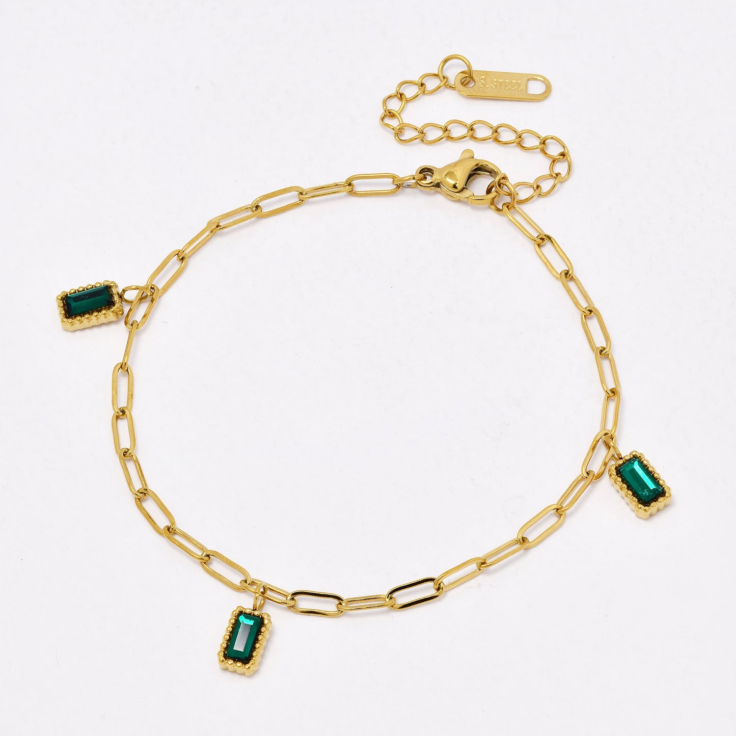 SSYB6547 - St Steel 17cm + 4cm mini paperclip CZ bracelet