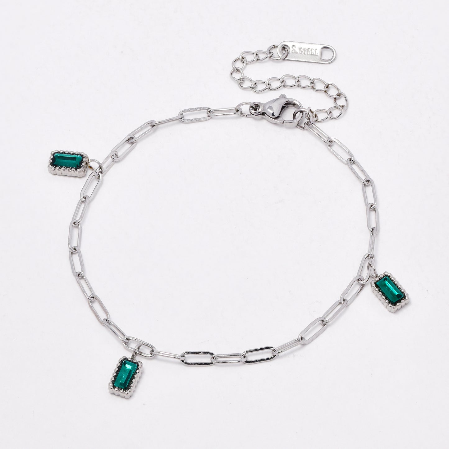 SSYB6547 - St Steel 17cm + 4cm mini paperclip CZ bracelet
