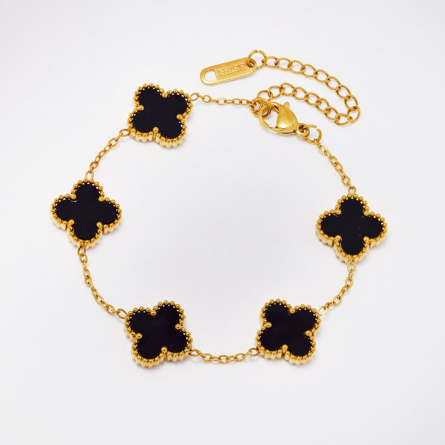 SSYB6556 - St Steel 17cm + 5cm medium four-leaf clover bracelet