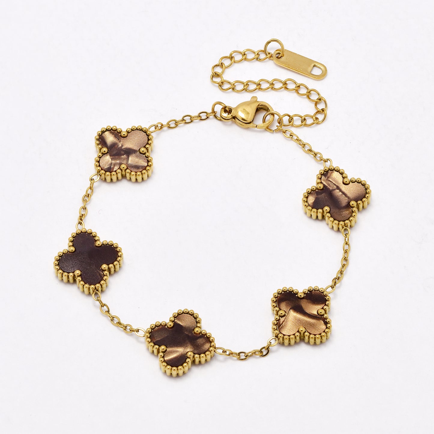 SSYB6556 - St Steel 17cm + 5cm medium four-leaf clover bracelet