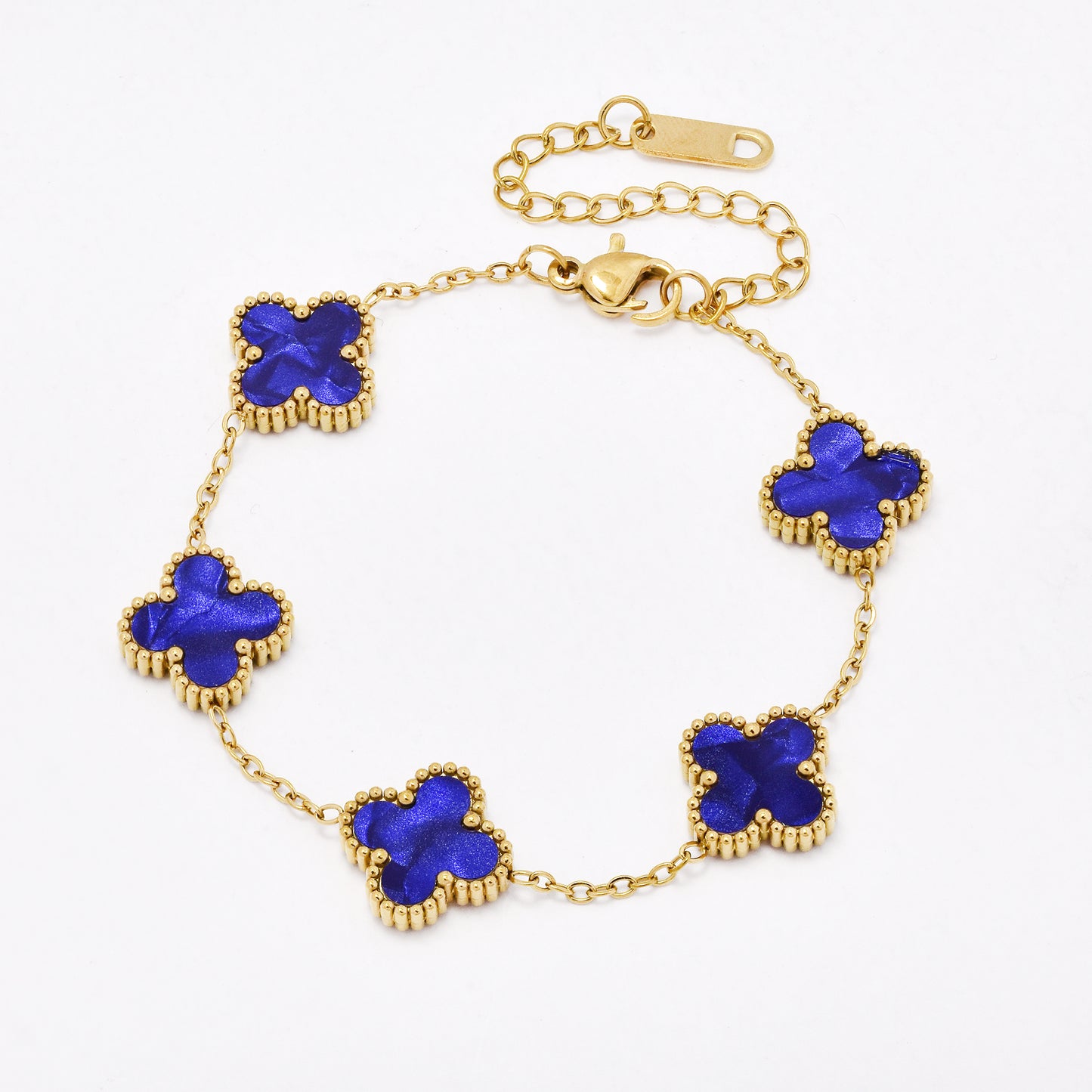 SSYB6556 - St Steel 17cm + 5cm medium four-leaf clover bracelet