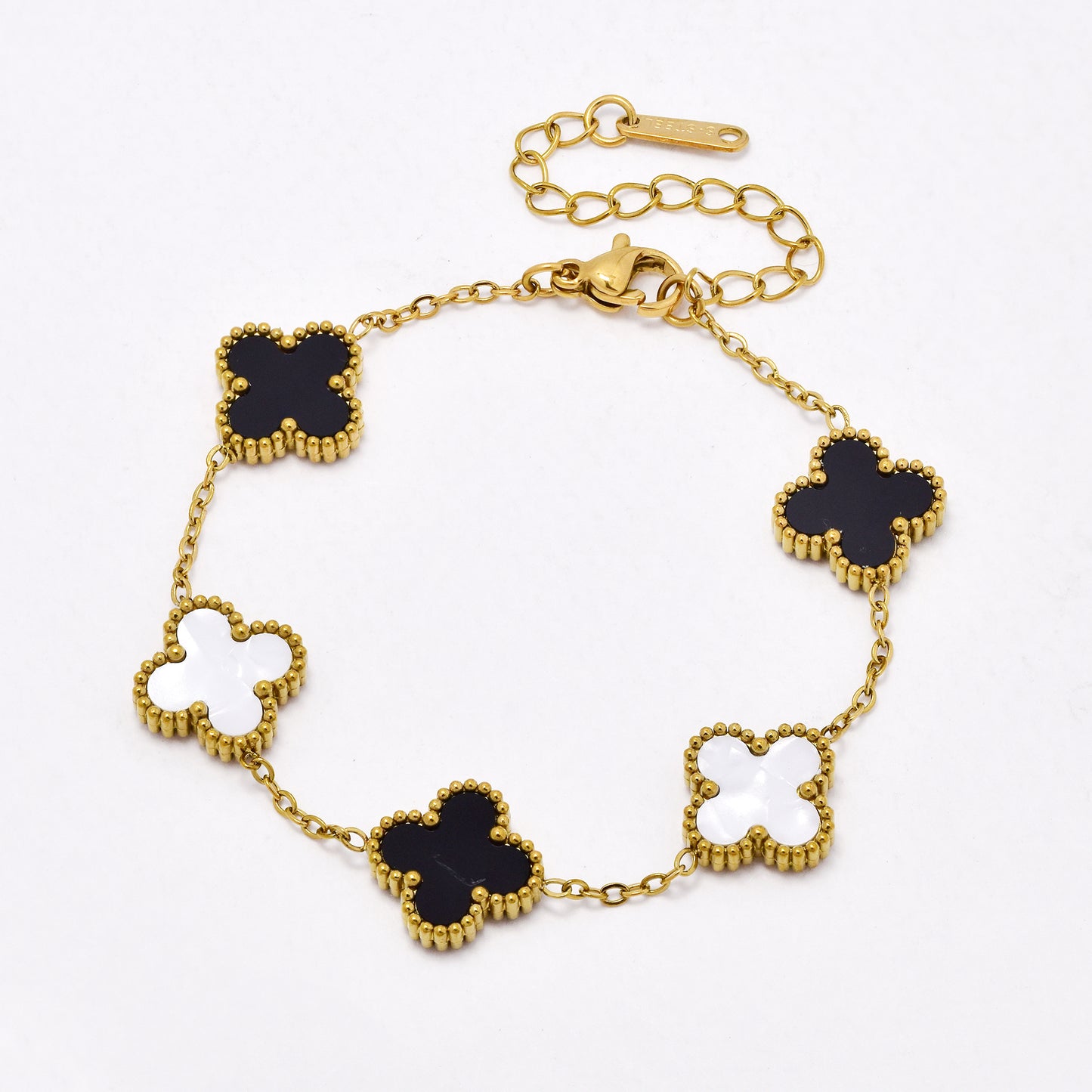 SSYB6556 - St Steel 17cm + 5cm medium four-leaf clover bracelet