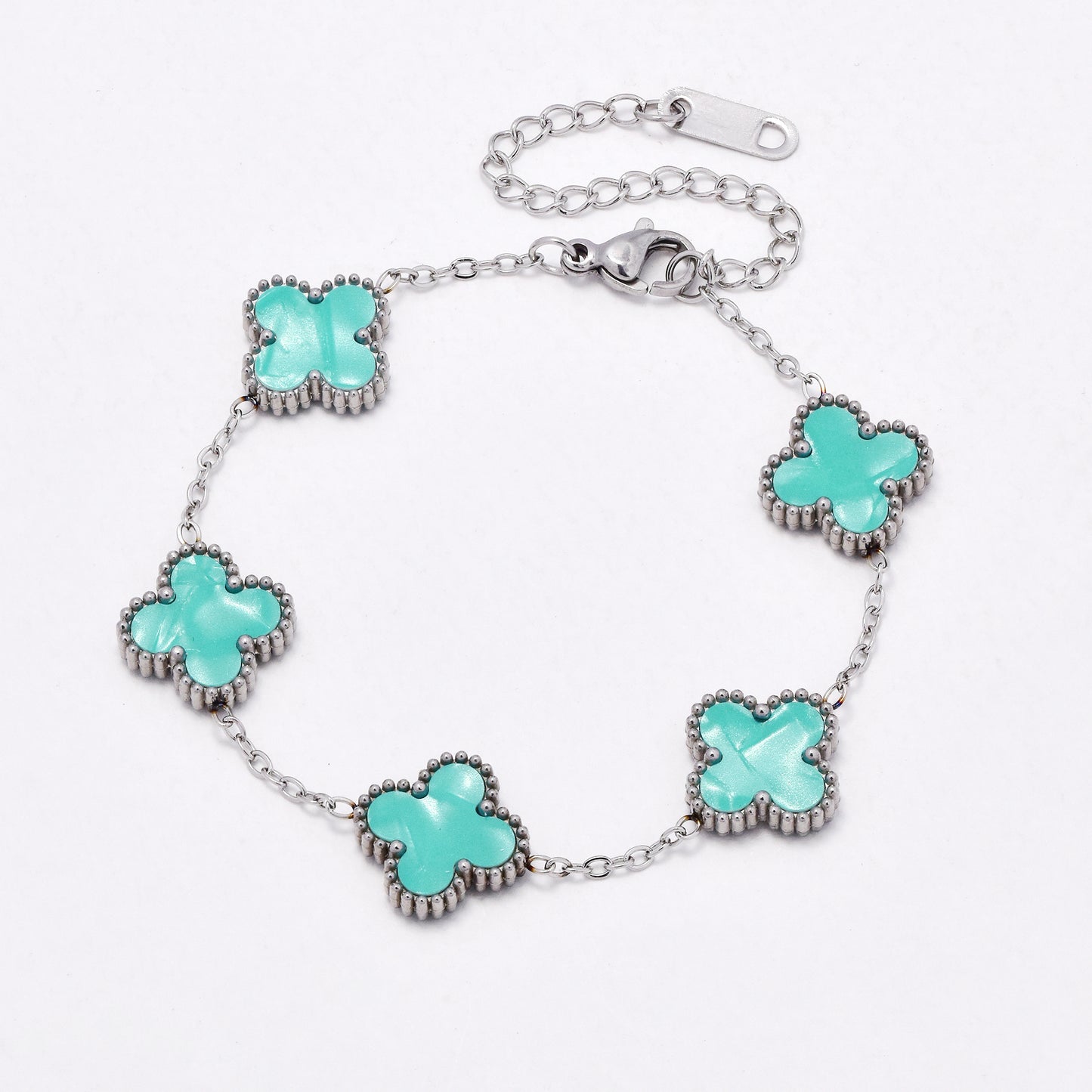 SSYB6556 - St Steel 17cm + 5cm medium four-leaf clover bracelet