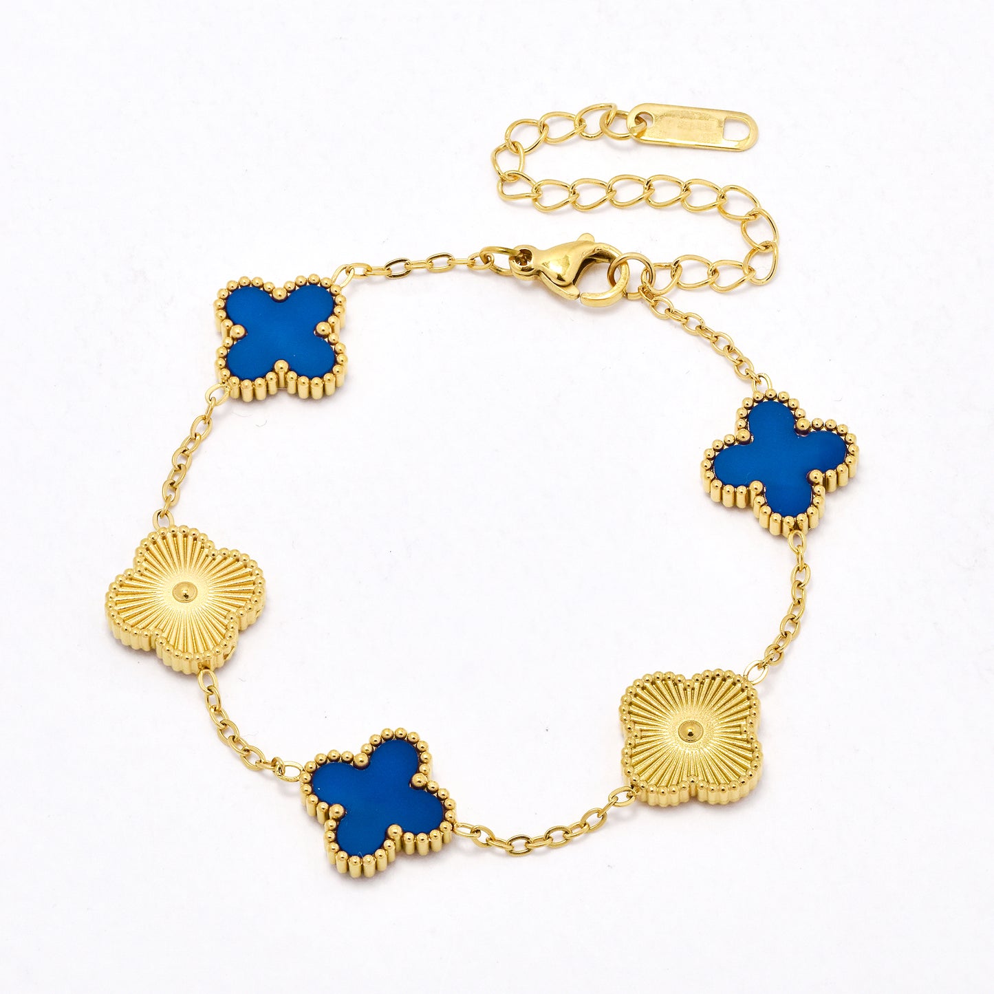 SSYB6562 - St Steel 17cm + 5cm four-leaf clover bracelet