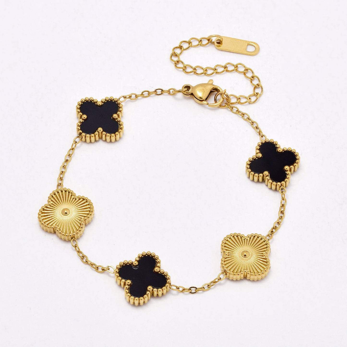 SSYB6562 - St Steel 17cm + 5cm four-leaf clover bracelet