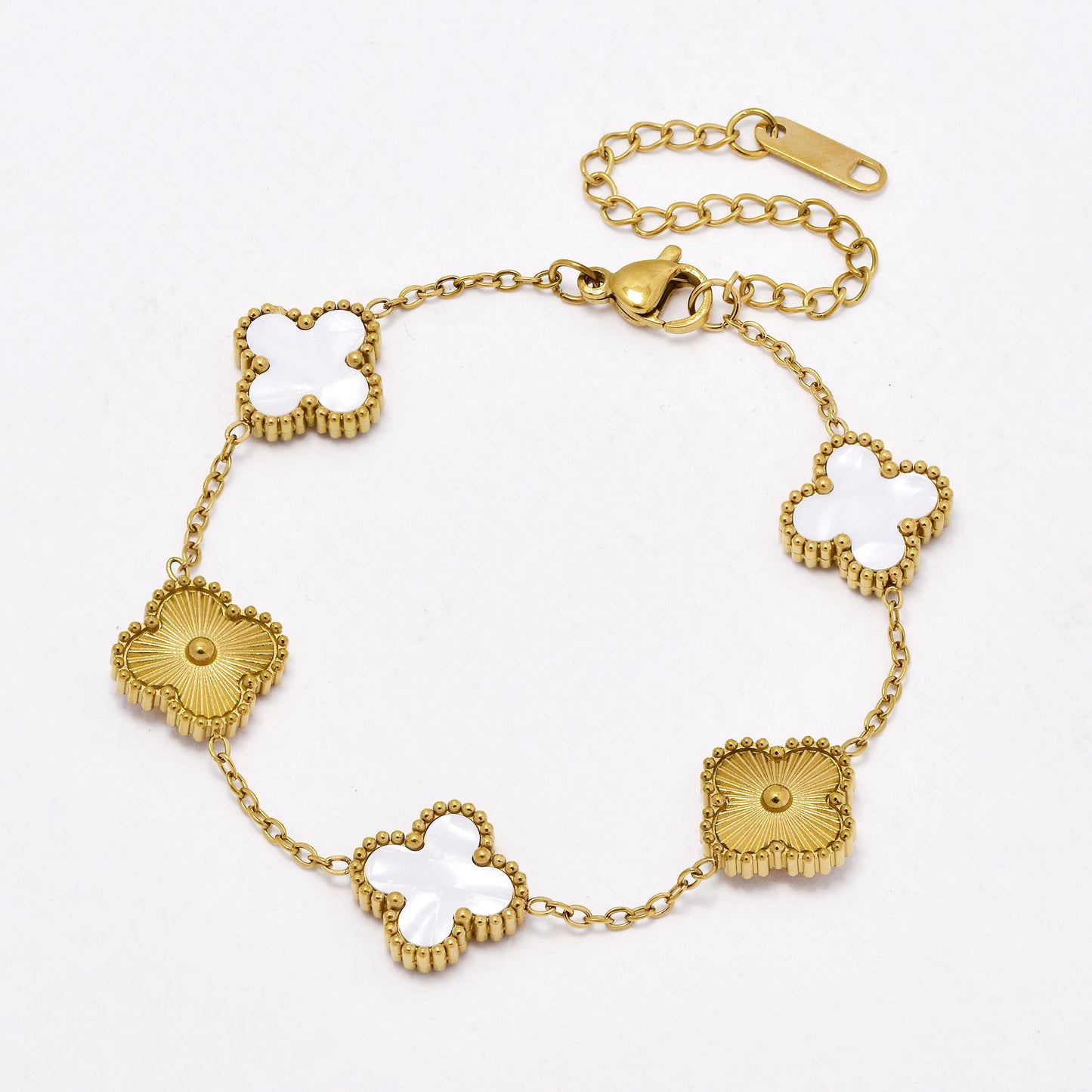 SSYB6562 - St Steel 17cm + 5cm four-leaf clover bracelet