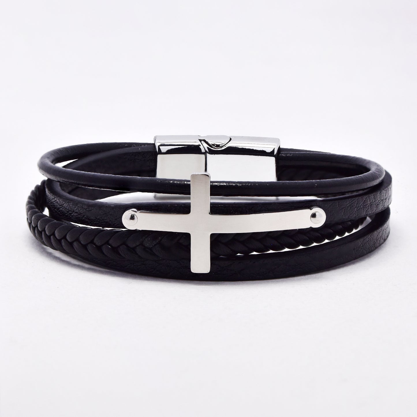 SSYB6565 - St Steel 21cm multi strand cross bracelet