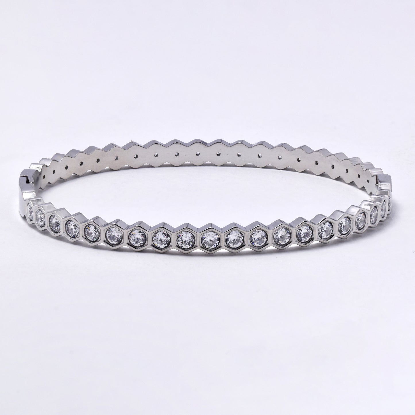 SSYB6792 - Steel 60mm x 51mm x 6mm honeycomb CZ bangle
