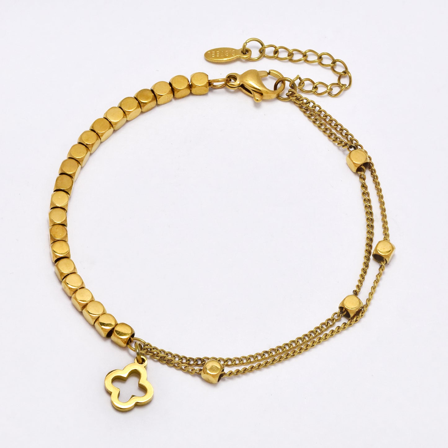 SSYB6886 - Steel layered four-leaf clover bracelet
