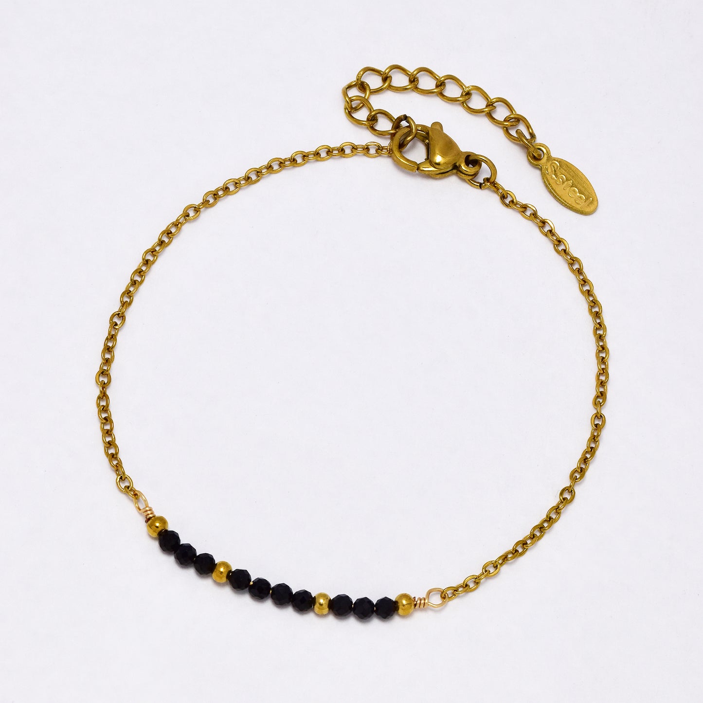 SSYB6940-Steel 17cm + 3cm faceted glass bead midsection bracelet