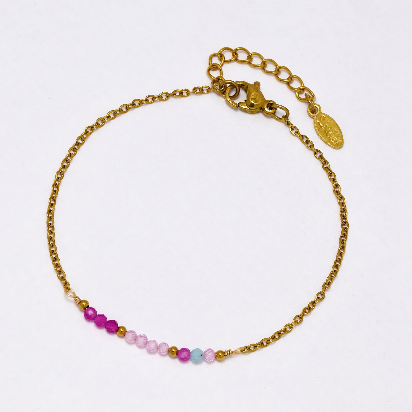 SSYB6940-Steel 17cm + 3cm mid section faceted glass bead bracelet