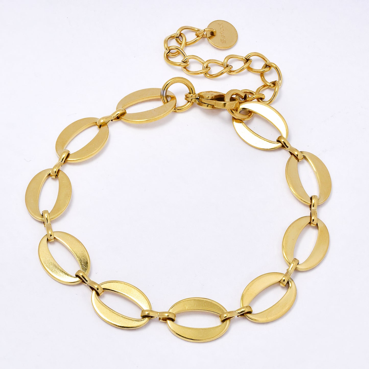 SSYB6980 - Steel 19cm + 5cm x 10mm flat oval link bracelet
