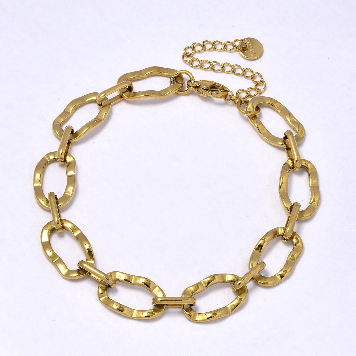 SSYB6985 - Steel 19cm + 5cm x 10mm textured oval link bracelet