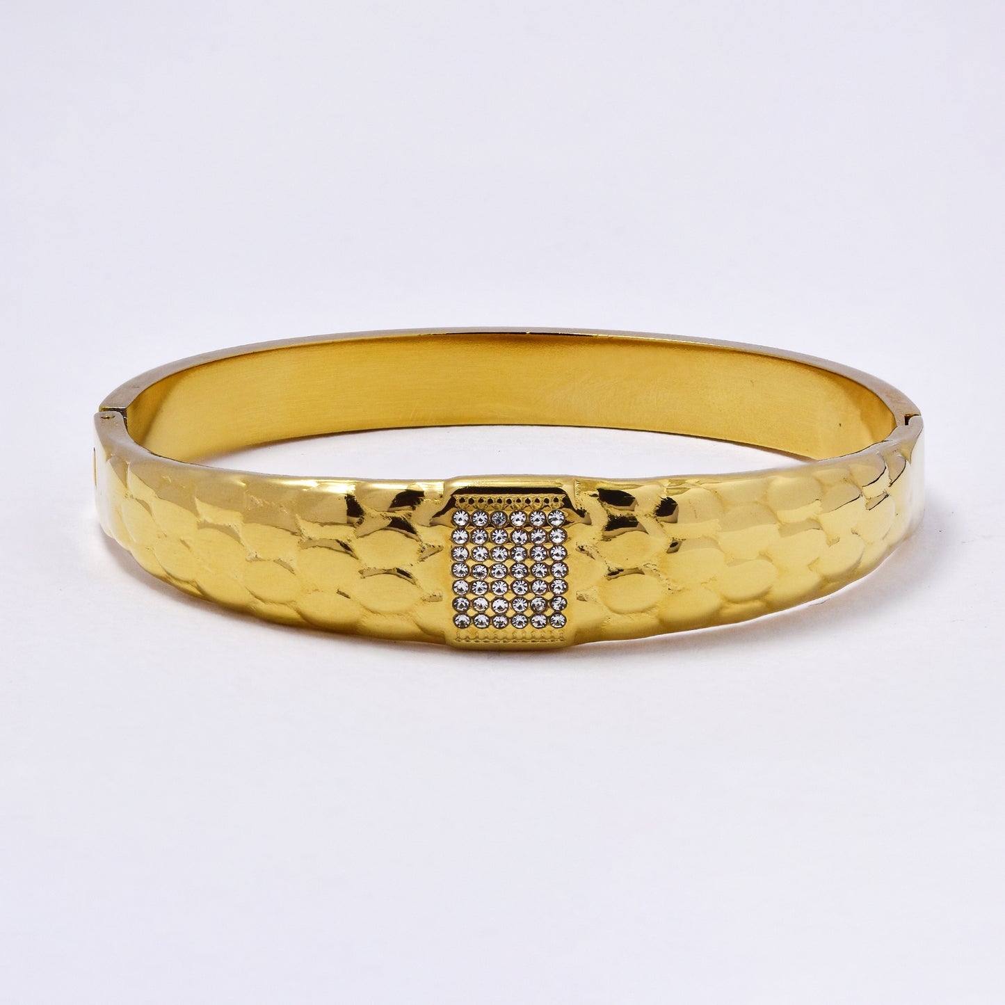 SSYB6987 - Steel 59mm x 50mm x 13mm textured CZ hinged bangle