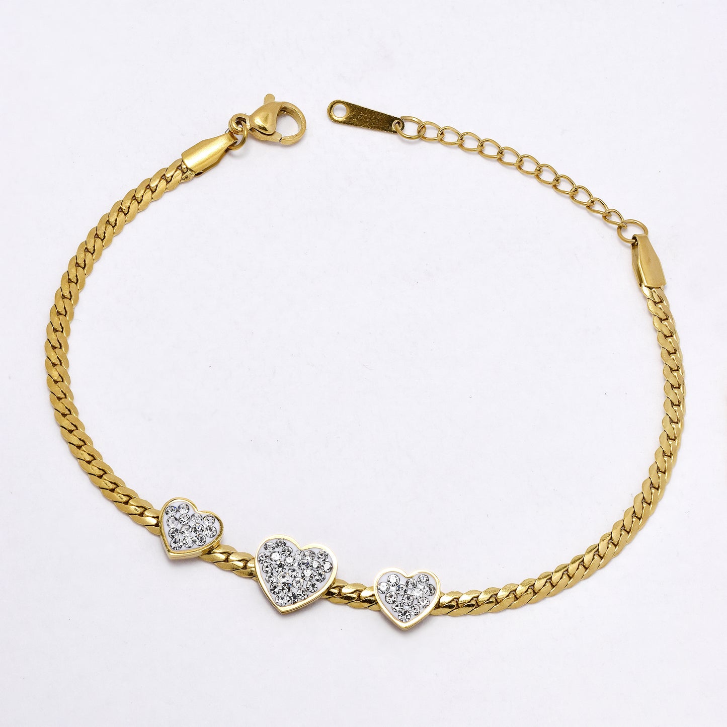 SSYB7163 - Steel 18.5cm + 3cm x 3mm CZ heart tight curb bracelet